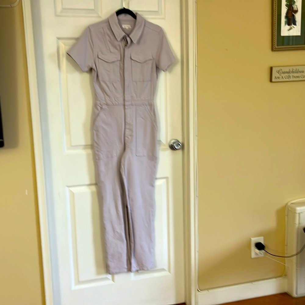 Short Sleeve Utility Jumpsuit in Light Gray